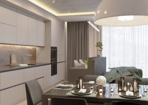 Modern house interior design living and dining room