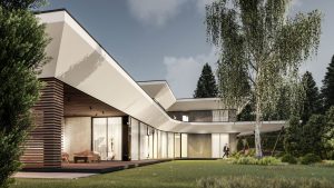 Arhitectura casei moderne stiate în culori deschise