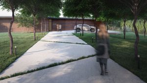Casă premium in spațiu rural proiectată, cu alee și copertină pentru mașini