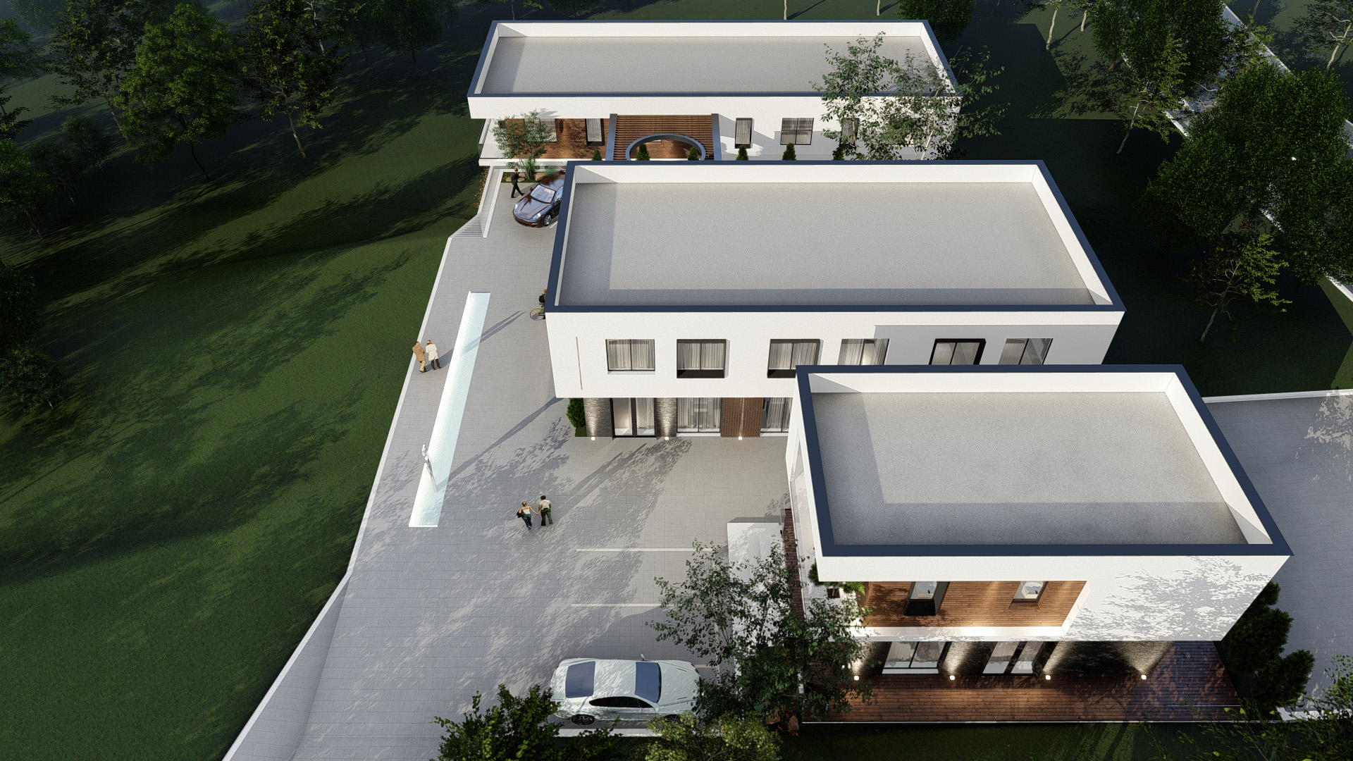 Complex rezidențial in trei zone cu curte comună și locuri de parcare