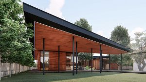 Proiect de casa in stil japonez cu fațada din lemn și gradină in stil japoneză