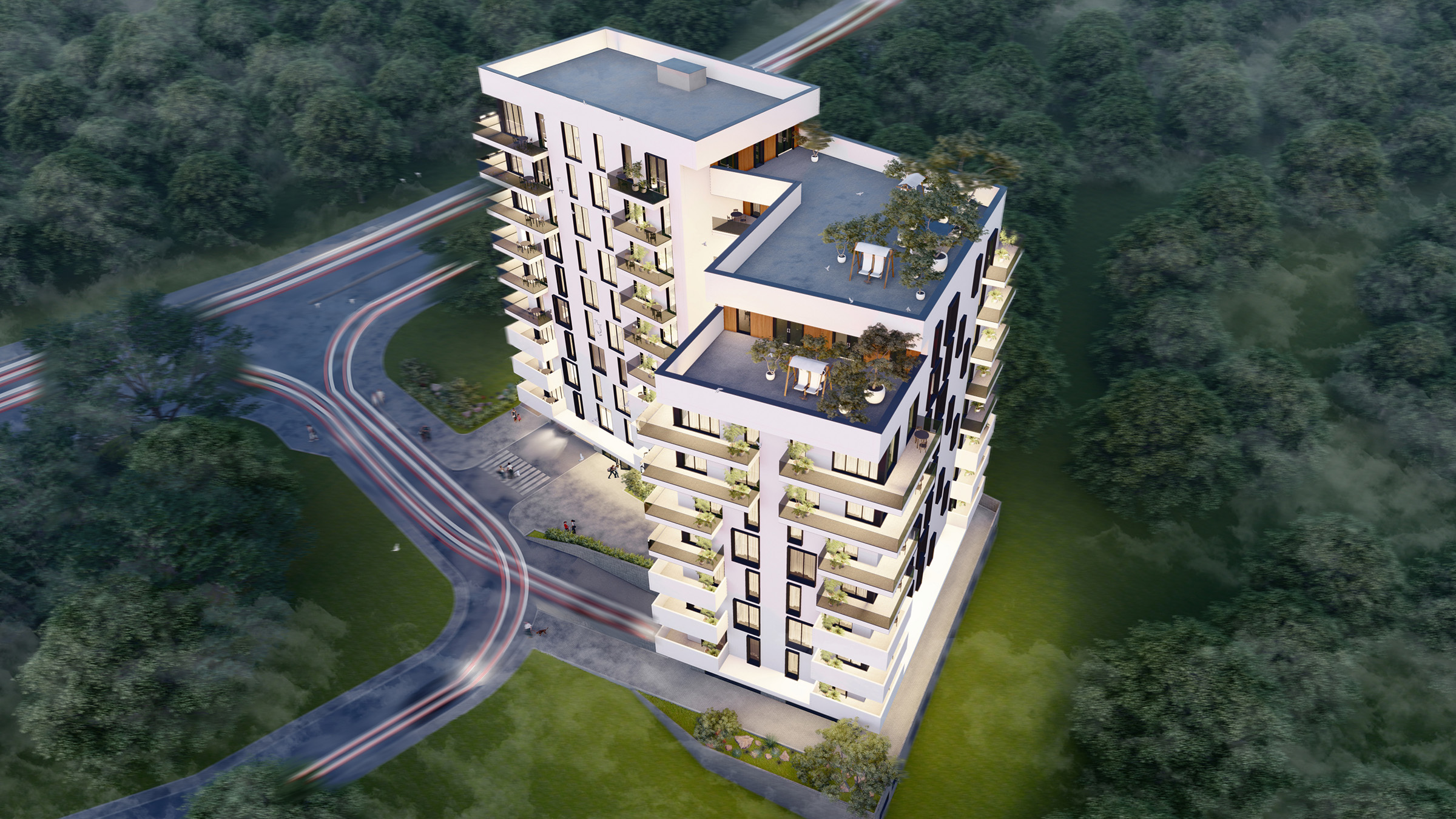 Bloc de locuit proiectat in stil modern cu ferestre largi pentru asigurarea fiecărui apartament cu lumină naturală