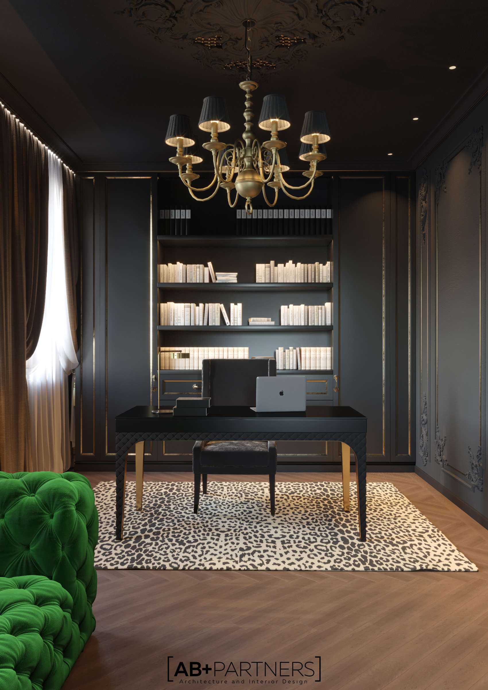 Design inetrior pentru camera de oficiu la villa de lux