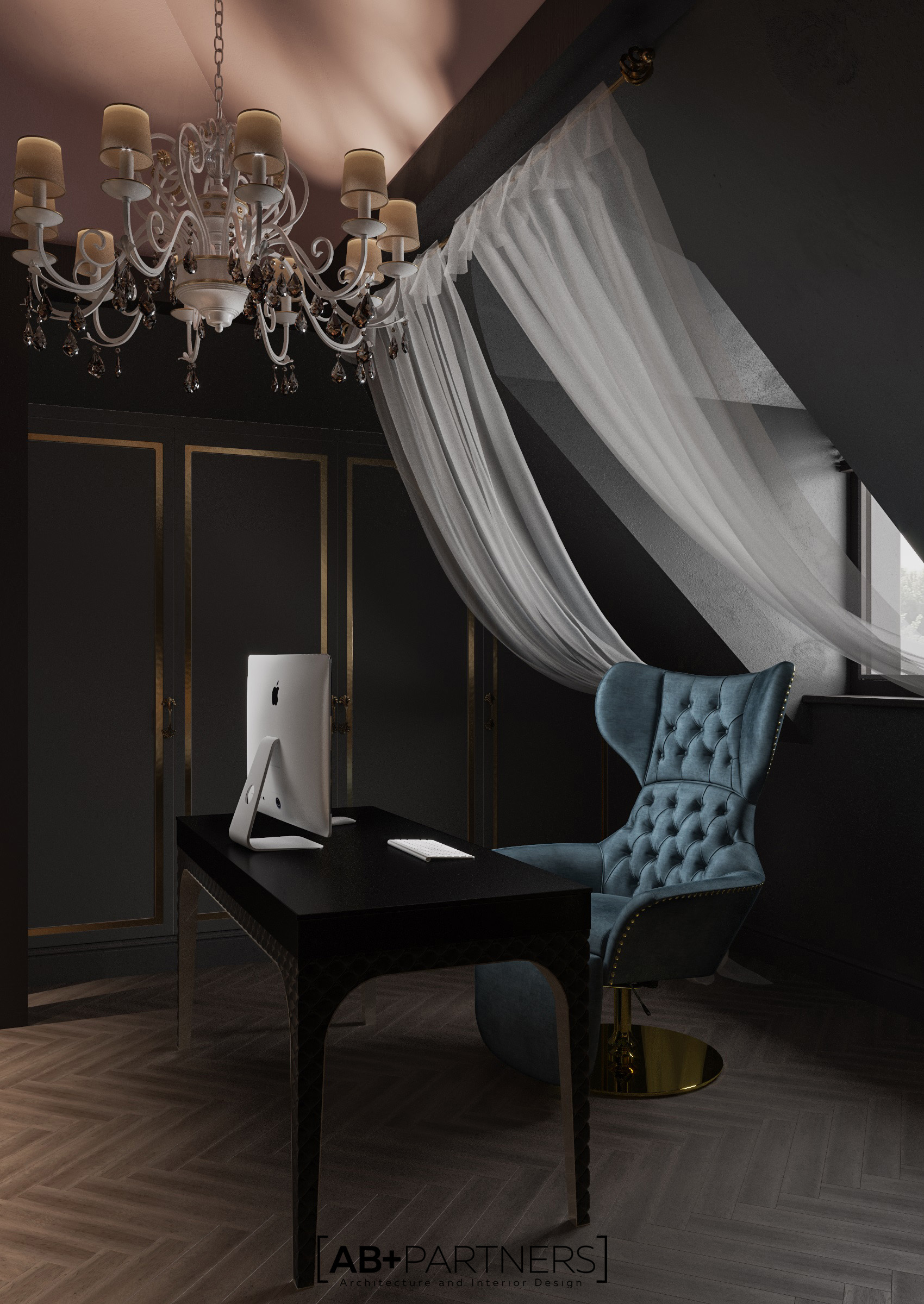 Birou la mansarda, interior modern si confortabil